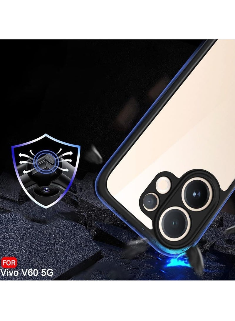 جراب شفاف متوافق مع هاتف Vivo V60 5G، مقاوم للصدمات بمواصفات عسكرية، مقاوم للاصفرار، جراب حماية نحيف للهاتف، غطاء كامل مع حماية لعدسة الكاميرا - أسود - Image 3